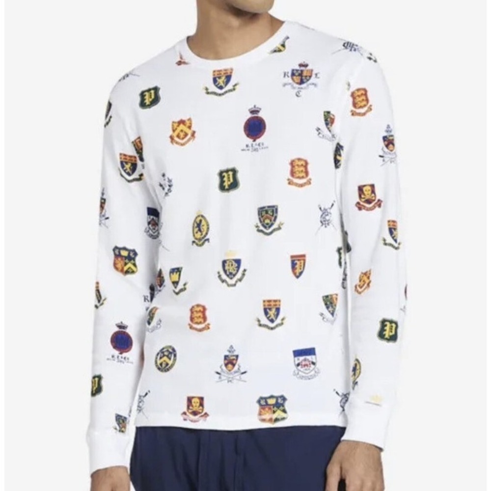 Polo Ralph Lauren Thermal Shirt Men Large Herald Crest Patch Waffle Pajama Sleep